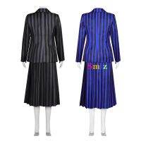 2 Color Anime Addams Blue Wednesday Cosplay Costume Girl School Black Uniforms Suit Dress Woman Halloween Party Clothes