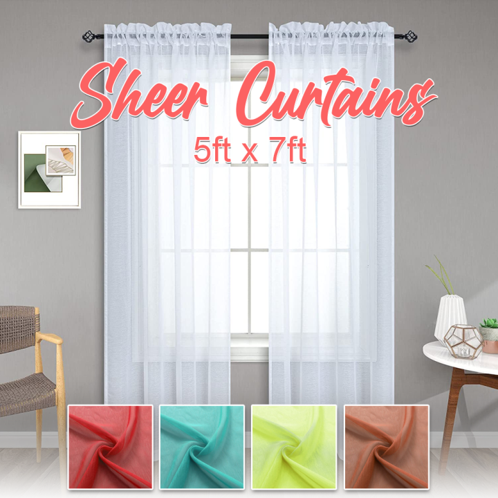 Sheer Curtains Living Room Rod Pocket Window Curtain Panels Bedroom