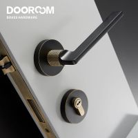 Dooroom ทองเหลืองประตูก้านใบ้สีดำภายในห้องนอนห้องน้ำไม้ล็อคประตูชุดจับลูกบิด