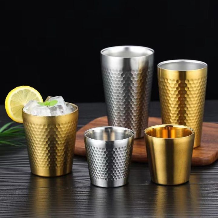 304 Stainless Steel Mug Double-Wall Keep Cold Beer Cup Hammered