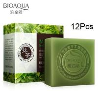 สบู่ ล้างหน้า สบู่ อาบน้ำ Bio Aqua Green Tea ผสมสารสกัดจาก ชาเขียว 12 ก้อน