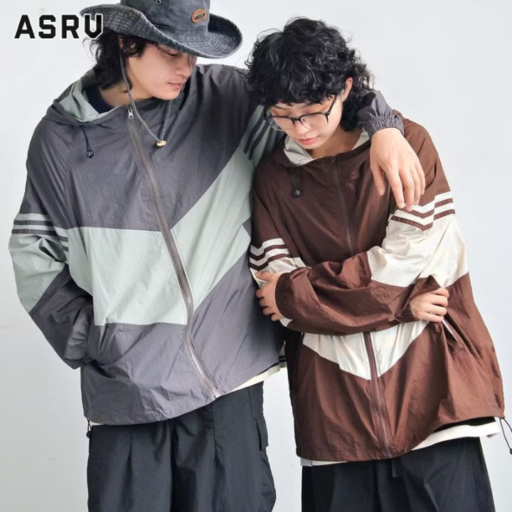 ASRV New Loose Hooded Jacket Sunscreen Clothing Color Matching Thin ...