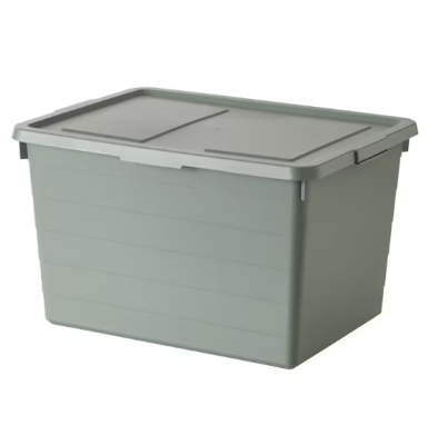 Storage box with lid, grey-green