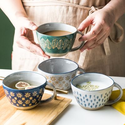 【High-end cups】 VintagePottery แก้ว UnderglazeBreakfast กาแฟ MilkCereal ถ้วย BowlHome DecorTableware