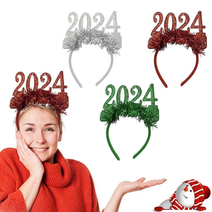 DFIUG Letter 2024 Happy New Year Headband Sequin Plastic Christmas