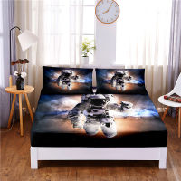 Astronaut Digital Printed 3pc Polyester Fitted Sheet Mattress Cover Four Corners with Elastic Band Bed Sheet Pillowcases