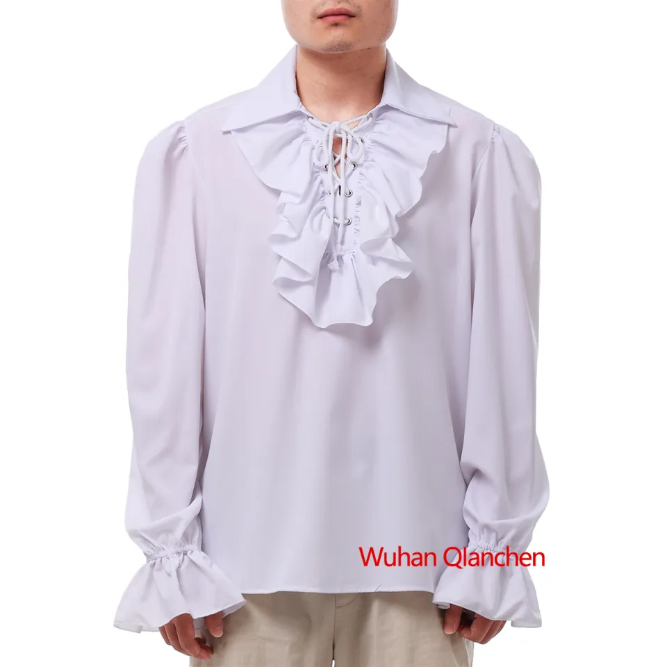 Graceart Mens Pirate Shirt Ruffle Colonial Shirt Renaissance Poet Shirt Steampunk Vampire Gothic Costume