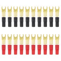 【YF】 10Pairs Copper Gold Plated 8GA Spade Terminal Fork Adapter Connector Plugs Crimp Barrier Speaker Cable Plug