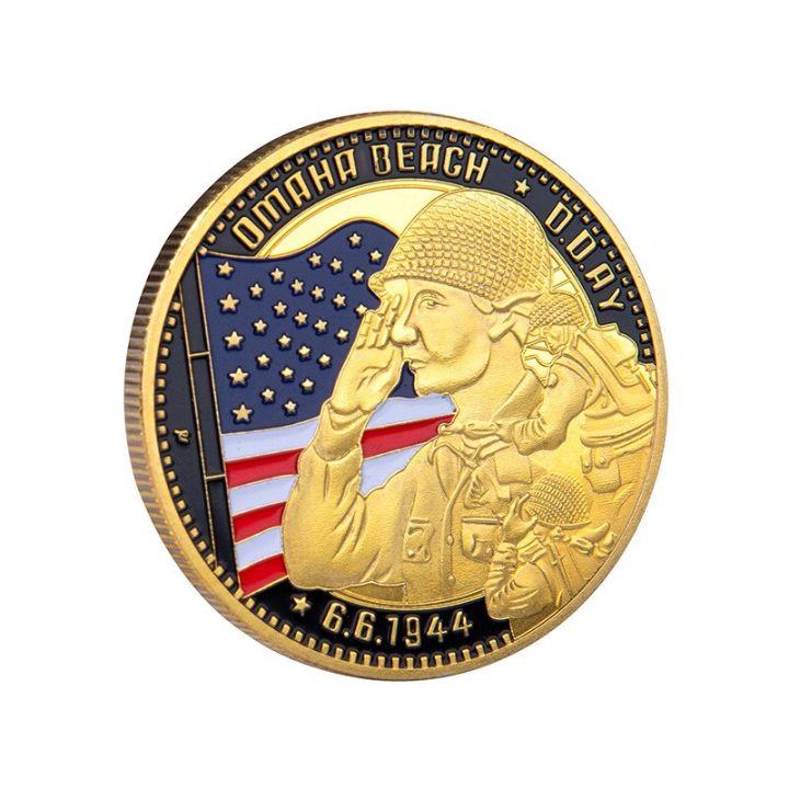 เหรียญที่ระลึกจากสงครามโลกครั้งที่สอง6-6-1944เหรียญชายหาดโอมาฮาเหรียญที่ระลึกนอร์มังดีคอลเลกชั่นชุบทองศิลปะเหรียญท้าทาย
