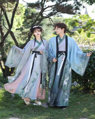 Hanfu ชุดคู่จีนแบบดั้งเดิมคอสเพลย์เครื่องแต่งกาย2023ฤดูร้อนผู้ชายและผู้หญิงโบราณ Hanfu Gradient 3Pcs ชุด Plus ขนาด XXL...