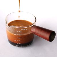 Espresso Coffee Measuring Ounce Cup Wooden Handle Scale High Borosilicate Glass Household Cafe Shop Metering Transparent 75ml