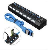 USB 3.0 HUB High Speed 5 Gbps 7 Port with Power On/Off Switch Adapter Cable for PC Desktop Notebook EU Plug (Black)