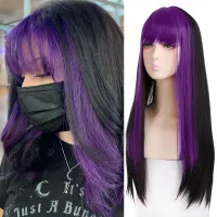 MANWEI Synthetic Wig Double Temple With Bangs Dye Long Black Straight Hair Cosplay Wig Red Blue Pink Multi-Color Wig  Hair Extensions Pads