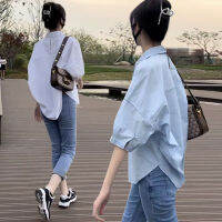 Cotton Mid-sleeve Thin Woman Blous Shirt 2022 Summer New Loose Fashion Irregular Shirt Casual Vacation Top Womens Clothing