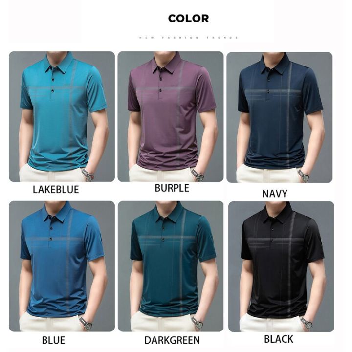 hot11-browon-brand-business-cal-men-t-shirts-regular-turn-down-collar-daily-work-tee-tops-striped-print-short-sleeve-tshirts-male
