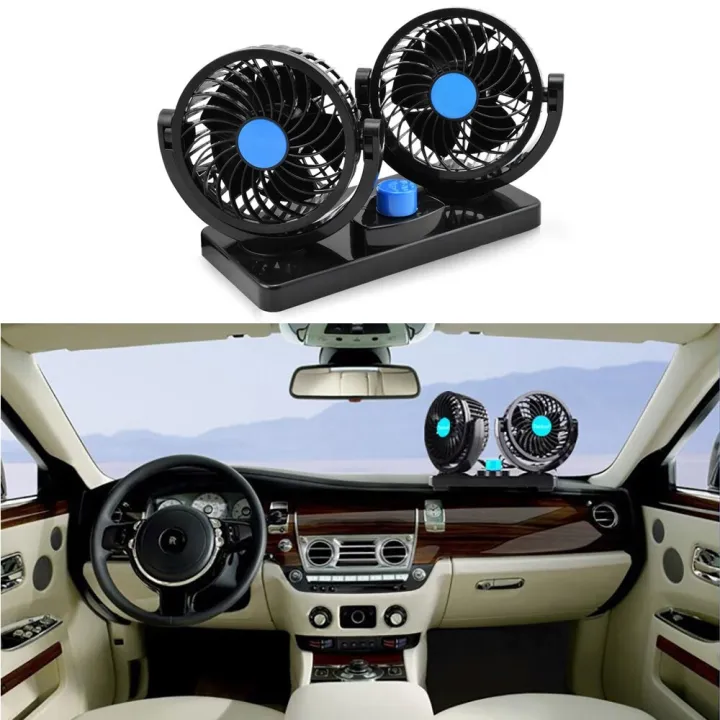 12V USB Double Head Electric Car Fan 360 Degree Rotatable 2 Speed Dual