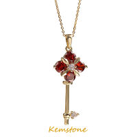 Kemstone หรูหราชุบทองเงาเพทายสีแดงคริสตัลวินเทจที่สำคัญจี้สร้อยคอสำหรับผู้หญิงแสงหรูหราเครื่องประดับของขวัญ