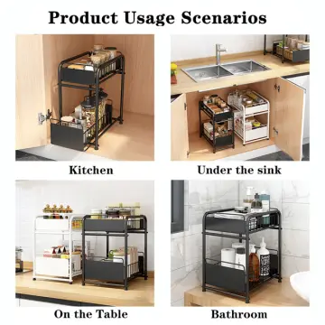 Sink Rack, 1/2 Tier Cabinet Sliding Storage Drawer Rack, Pushable Under Sink  Storage Rack, Multi-functional Drawer Type Storage Rack, Multi-purpose  Kitchen Bathroom Sink Rack, Storage Basket, Toilet Bathroom Under Hand Wash  Counter