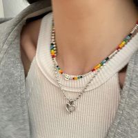 [COD] Ins bead face fold love double layer necklace Korean cartoon fashion spring and summer collarbone chain personality