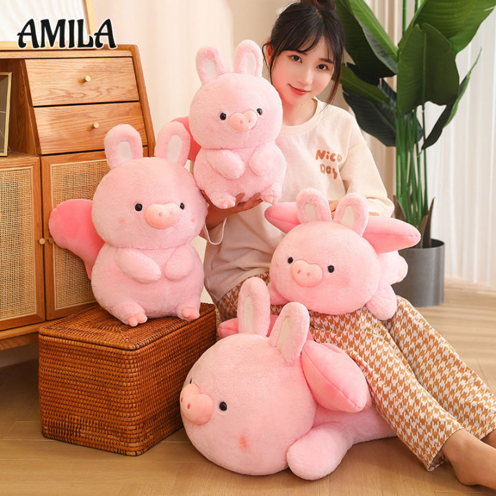 amila-ตุ๊กตาหมูกระต่ายน่ารักกระต่ายเด็กตุ๊กตาหนานุ่มของขวัญวันเกิดเด็กผู้หญิงกระต่ายหมูสีชมพู