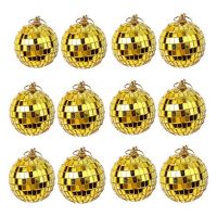 12-PCS Mirror Disco Hanging Ball Ball Decoration Party or DJ Lighting Effects Home Decoration, Stage Props (2 Inches, Gold)