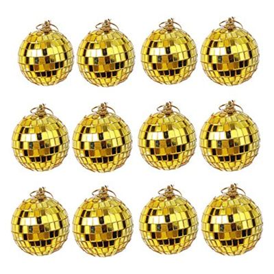 12-Piece Mirror Disco Hanging Ball Home Decoration, Stage Props (2 Inches, Gold)