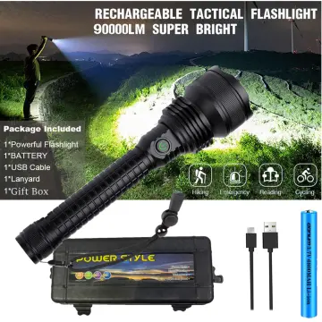 Super Bright Powerful LED Spotlight Flashlight USB Rechargeable High Lumen Large Battery Powered Searchlight Waterproof Handheld Search Light Torch