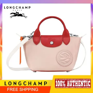 Longchamp authentic ORANGE 100% LEATHER Le Pliage Cuir Medium Top