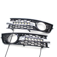 1 Pair Car Front Fog Light Grille Flowing LED DRL Daytime Running Light Turn Signal Lamp Mesh Cover Grilles For A4 B6 2001-2005