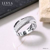 Lenya Jewelry แหวนเพชร DiamondLike ดีไซน์สุดคลาสสิคเพชร DiamondLike เรียงแถวซ้อนกัน 2 วง บนตัวเรือนเงินแท้ชุบทองคำขาว