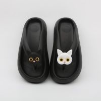 【Ready】? SUNNY COLOR black and white cat flip flops for women summer wear stepping on feces feeling thick bottom non-slip flip-flops ins trendy