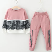 Girls Clothing Sets Spring Children Cartoon Print Sweatshirts And Pants 2pcs Outfits Sweet Kids Baby Lace Active Clothes 3-7T