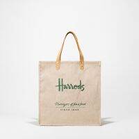 Harrods กระเป๋าถือปักลายคุณภาพสูงอเนกประสงค์กล่องและถุงกระดาษสำหรับใส่ของขวัญอนุรักษ์สิ่งแวดล้อมถุงผ้าสำหรับชอปปิ้งไหล่นักเรียนผ้าลินินกันน้ำ