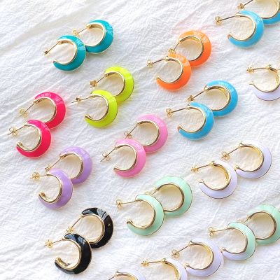 5Pairs 2021 Popular Summer color Enamel earrings Round Mix color metal Hoop earrings for women jewelry Gift