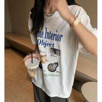 ∋๑ 50653 Summer Korean Round Neck Letter Printing Loose Short-Sleeved T-Shirt Top