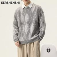 EERSHENSHI เสื้อสเวตเตอร์ถักด้วยความร้อนทรงหลวมของผู้ชายคอกลมเสื้อกีฬาคอกลมเสื้อกันหนาวแบบบางแบบ