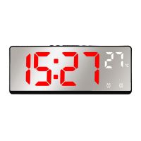 Voice Control Mirror Alarm Clock Digital Temperature Dual Alarm Snooze Desktop Table Clock Night Mode 12/24H