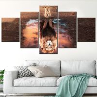 Zhangyanhui2 Lion Cub Wall Art ผ้าใบชุด5แผงภาพวาดสัตว์ภาพผนังสมัยใหม่ Modular โปสเตอร์ตกแต่งผนัง-ตกแต่งห้องนอน5ชิ้น