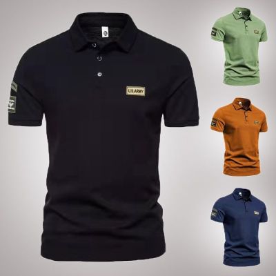 Original Summer 2023 new American lapel polo shirt cotton short-sleeved t-shirt mens handsome casual business half-sleeved top