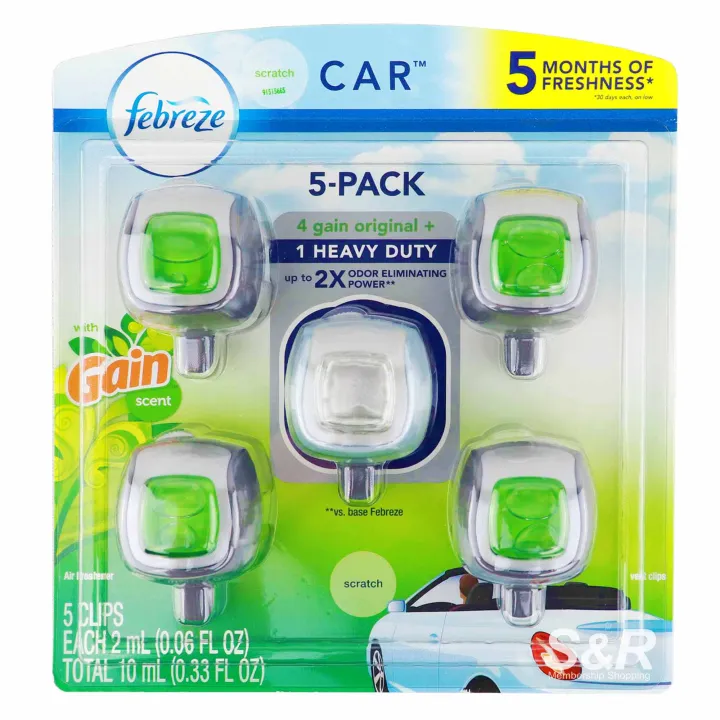 Febreze Car Air Freshener 4 Gain Scent + 1 Heavy Duty, (2ml each