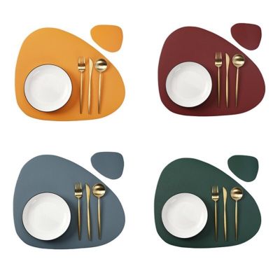 Inyahome Irregular Shape PU Leather Placemats Set Oil-Proof Waterproof for Kitchen Tables Bistro Tables Bars Coffee Shops Hotels
