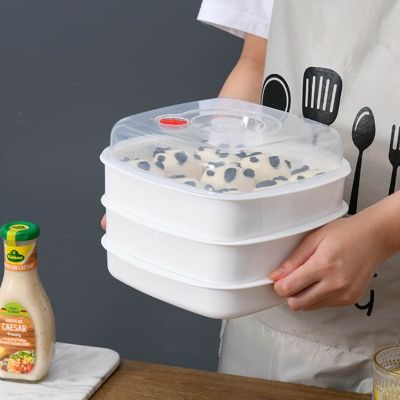 ■❧❆ Plastic Steamer Microwave Oven Round Steamer with Lid Heating Bowl Food Steamer Lunch Box Steamer Plate Container