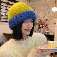 【YD】 Cap Fashion Color Matching Knit Womens Caps Korean Warm Keeping Beanie Hat Trend