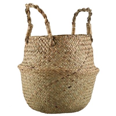 Seagrass Wickerwork Basket Rattan Foldable Hanging Flower Pot Planter Woven Dirty Laundry Hamper Storage Basket Home Decor Size S