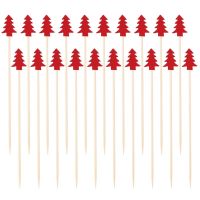 100 Bamboo Cocktail Picks Disposable Fruit Cake Sticks Christmas Tree Shape Toothpicks for Appetizer Party Bar