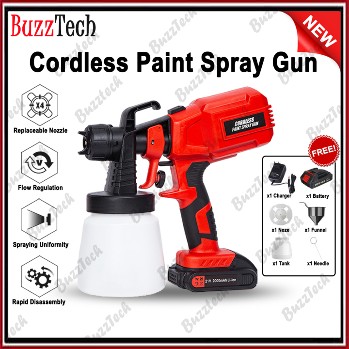 BuzzTech 21V Cordless Electric Paint Gun Spray Gun 1200W 800ml High