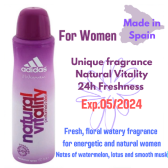 ราคาดีมาก!!!  Adidas deodorant spray for women อาดิดาส สเปรย์ระงับกลิ่นกาย ผู้หญิง แนชเชอรัล ไวแทลลิที 150 มล. Exp.05/2024