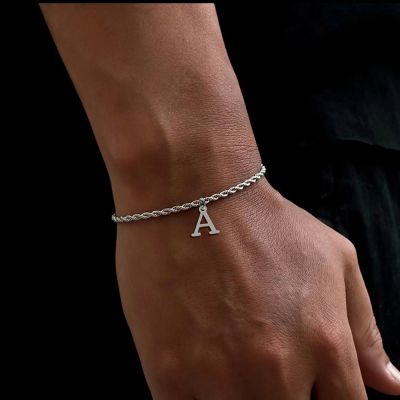 New Fashion 26 Initial Letter Charm Bracelet Men Classic Stainless Steel Rope Chain Bracelet For Men Party Jewelry Gift