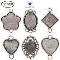 Beadthoven 10-50pcs 50pcs Vintage Tibetan Style Alloy Rhombus Connector Cabochon Bezel Settings Antique Silver Square Tray Side Length: 14.5mm 32x23x2mm Hole: 3mm