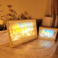 ❉┅ USB Led Light Painting Dimmable Wall Art Table Lamp Indoor Sunlight Window Wooden Photo Frame Photo Luminous Gift At Night